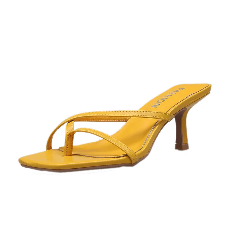 

2020 new high heels yellow for women's summer spike toes sandals
