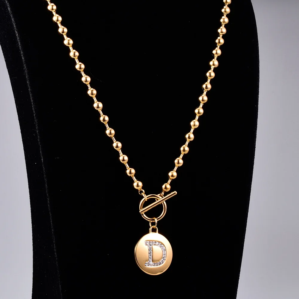 

Wholesale Stainless Steel Ball Chain Gold CZ Initial Letter D Necklace Long Charm Personal Necklace Pendants Jewelry, Gold,silver,rose gold