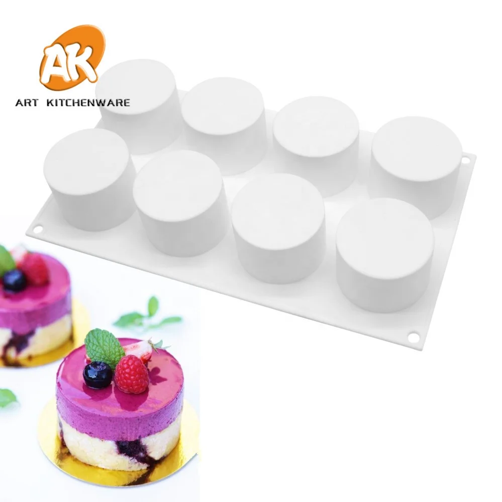 

AK 8cavities Cylinder Silicone Mousse Cake Moulds French Dessert Molds for Bakery Kitchenware Pastry Baking Tools MC-58