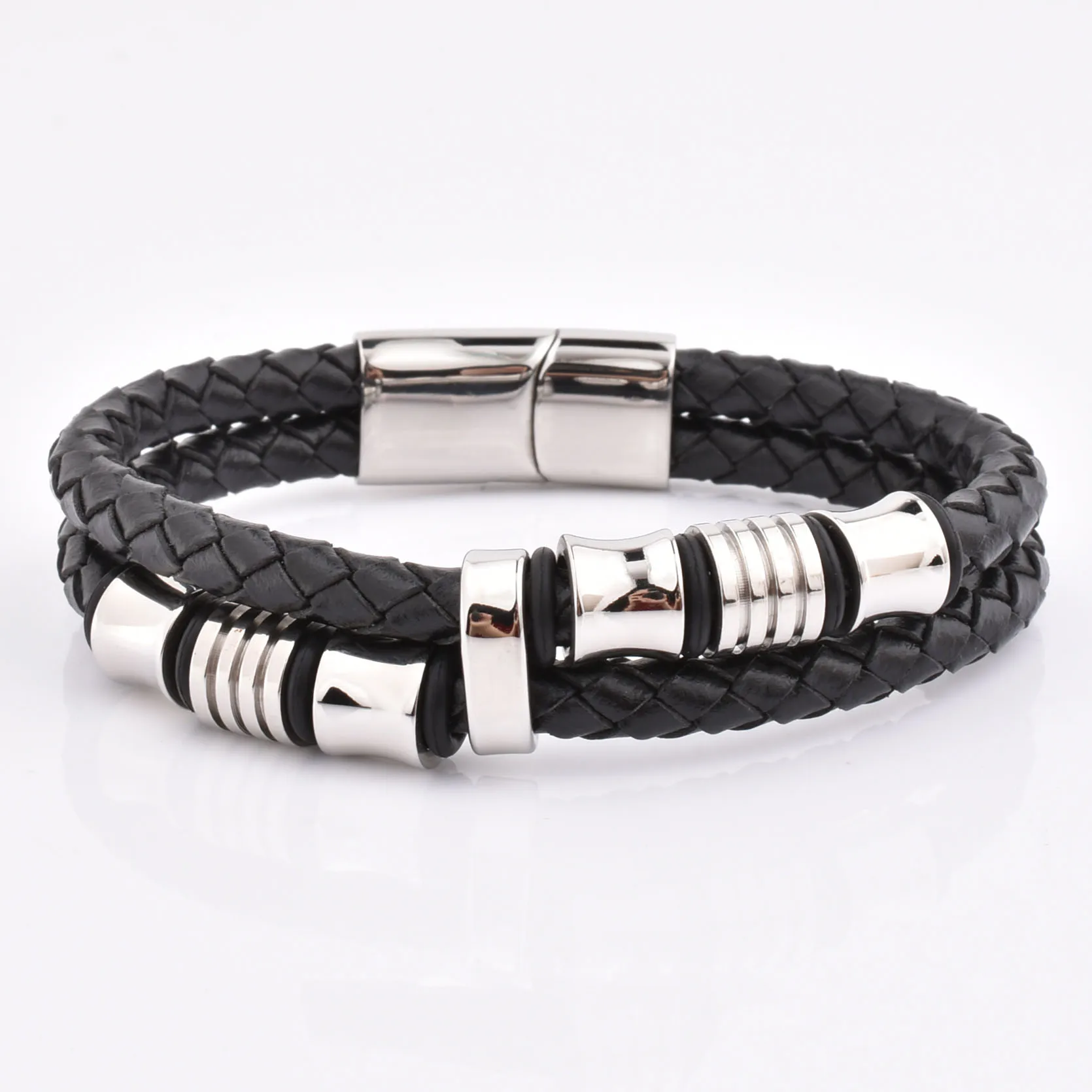 

Wholesale Bracelet Stainless Steel Clasp Real Cow Leather Punk Bangle Bracelet