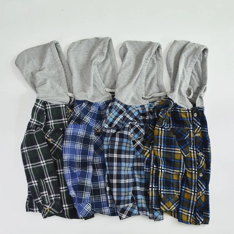 
boys plaid shirt hooded flannel kids children clothings 