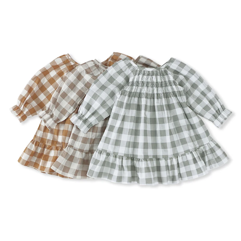 

Wholesale toddler kids 100% cotton plaid lattice baby girl dresses princess summer