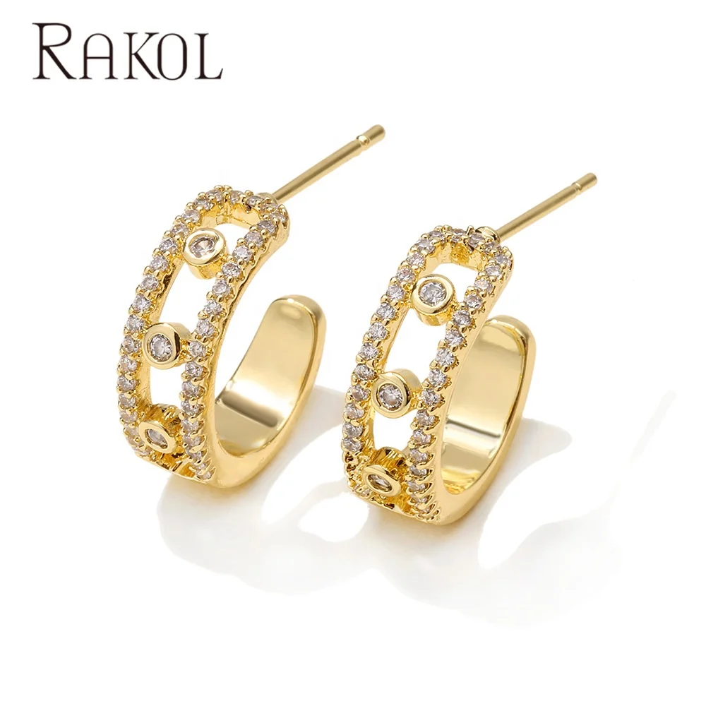 

RAKOL EP2937 women zircon inlaid gold plated hoop stud earrings 2022 small earrings party wedding stud earrings