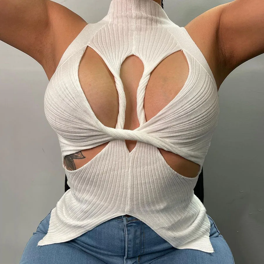 

Nibber K22L12800 High Quality Wholesale Cut-out Splicing Sleeveless Skinny Bodycon Club Wear Women's Sexy Cut-out Vest