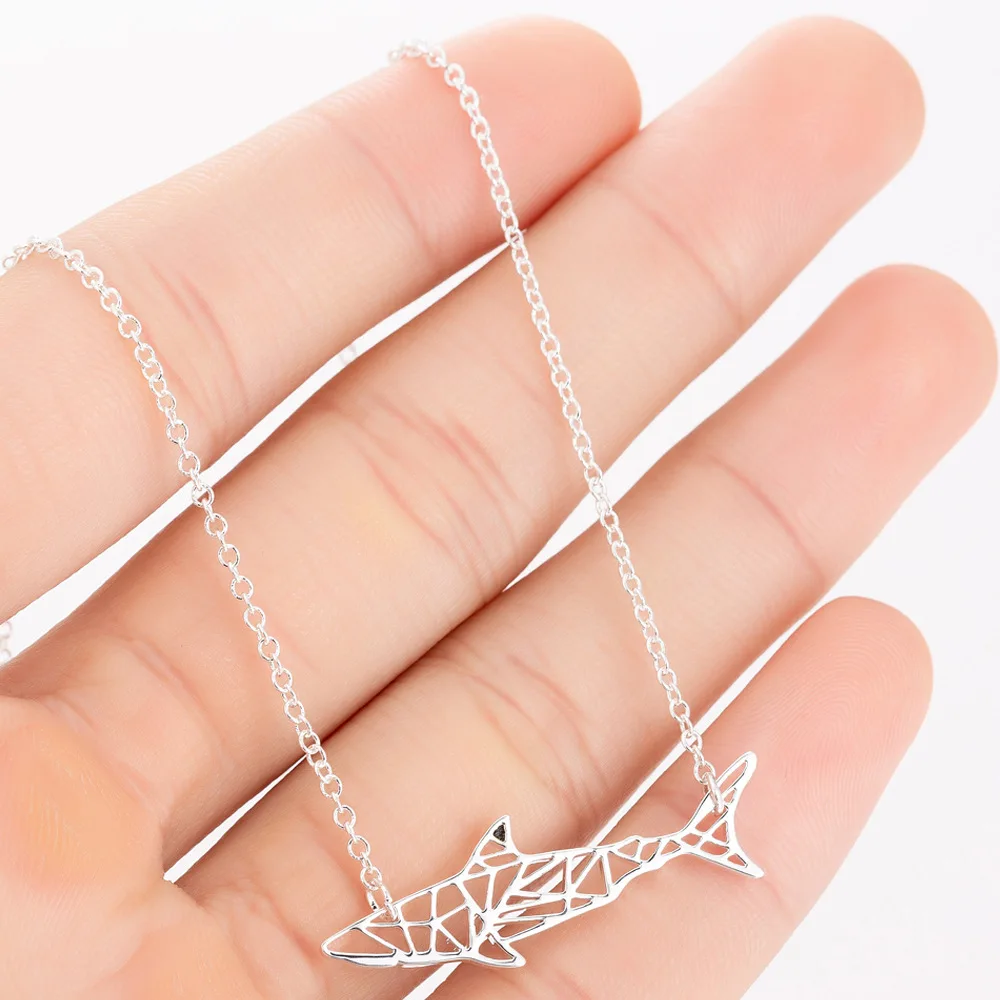 

Hot selling Latest Design European American Stainless steel jewelry Hollow Shark Shape Colors Pendant Necklace