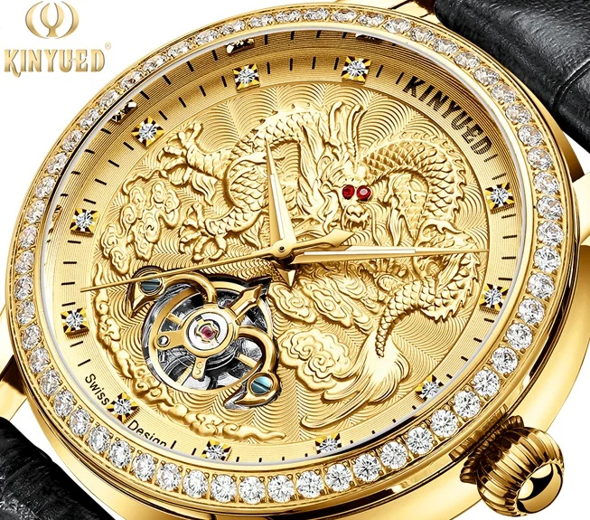 Kinyued 2019 new design  Gold watches men wrist luxury  Fashion Leather custom logo