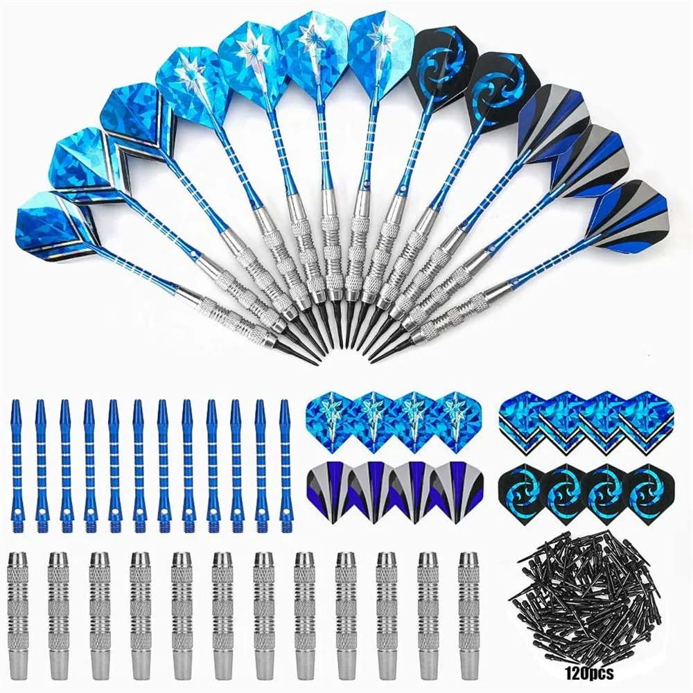 

12pcs 120 Set Steel Tip Dart Soft Tip Darts with Extra Tips Shafts Flights for Electronic Dart, As the pictures shown