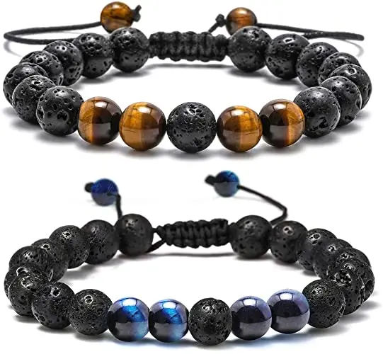 

8mm Stone Tiger Eye Yoga Beads Adjustable Anxiety Aromatherapy Essential Oil Diffuser Healing Beaded Bracelets, Same as picture