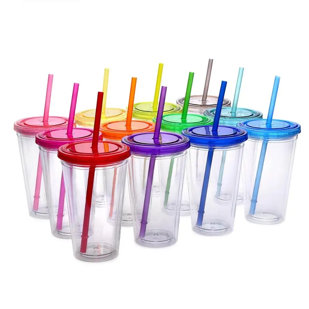 Wholesales 16 oz insulated double wall Acrylic  personalized plastic Tumbler With Straw