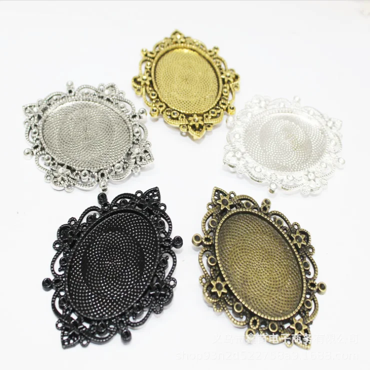 

Hot Promotion Size 52mmx65mm Inner Diameter 30mmx40mm DIY Accessory Flower Base Metal Pendant Tray Oval, Antique silver tone/antique bronze/antique golden