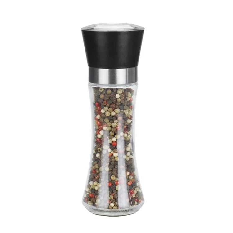 18/8 Stainless steel ring Ceramic Grinder Salt and Pepper Mill with 180ml glass jar