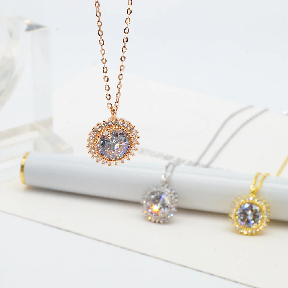 

Trendy Sterling Silver 925 Jewelry Crystal Necklace Set With Big Cubic Zircon Gold Plated Pendant Necklaces