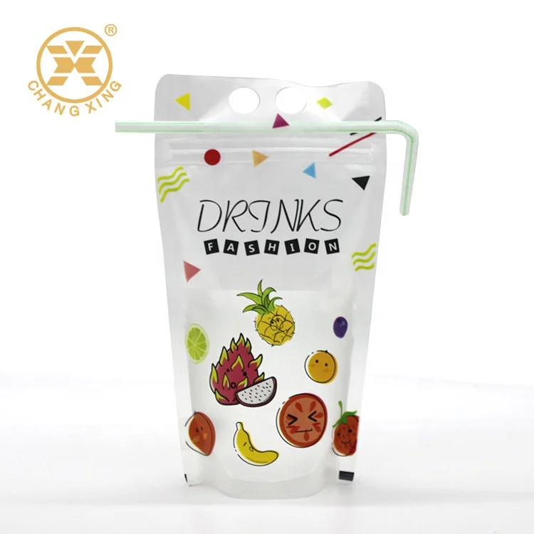 Custom Printed Reusable Zip Lock Drink Pouch With Straw Drinking/ Juice