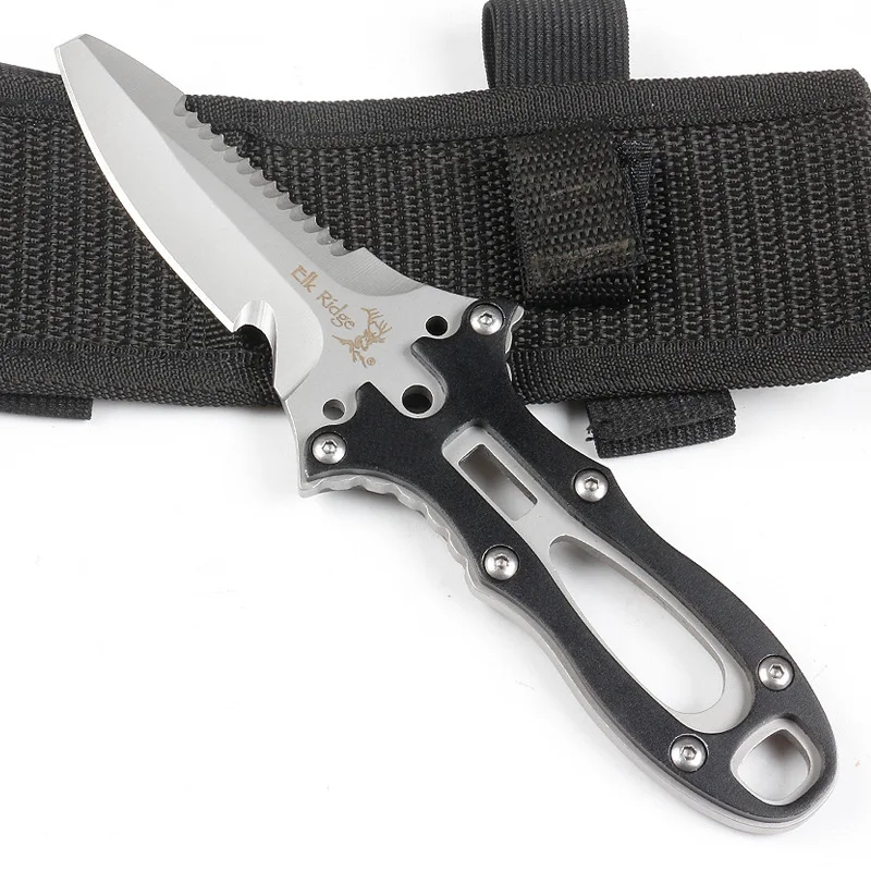 

professional serrated blade spearfishing knife fish hunting knife diving knife, Black