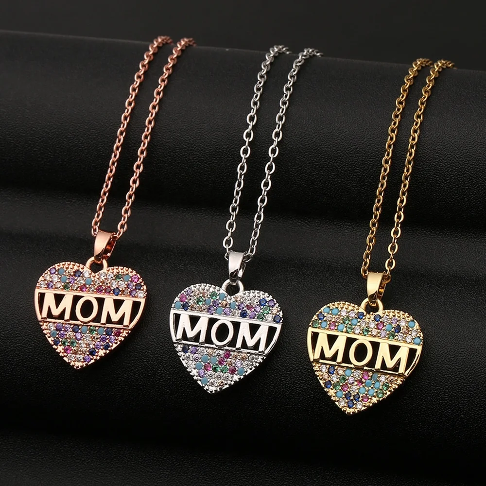 

Multi Colors Crystal Rhinestone Necklace Mom Necklace With Stainless Steel Chain Women Heart Shape Mothers Day Gifts