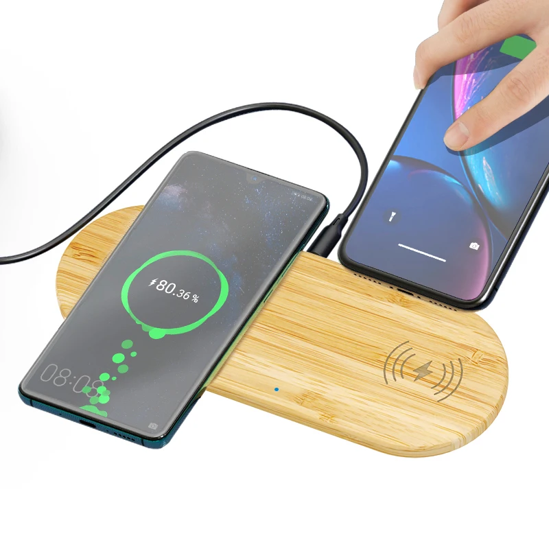 

Portable qi Compatible 2 In 1 Wireless Charging Pad Bamboo Charger Wireless