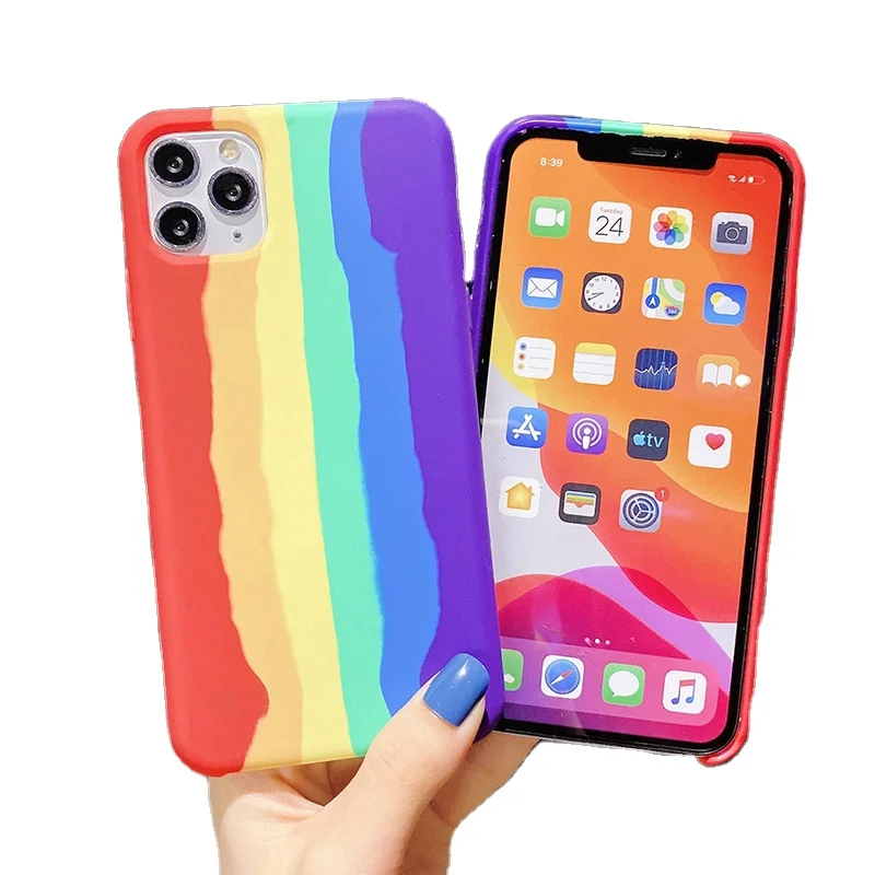 

Wholesale Rainbow Color Silicone Liquid Mobile Phone Cover For iPhone 12 11 Pro 7 8 Plus X XR XS Max Phone Case, Colorful