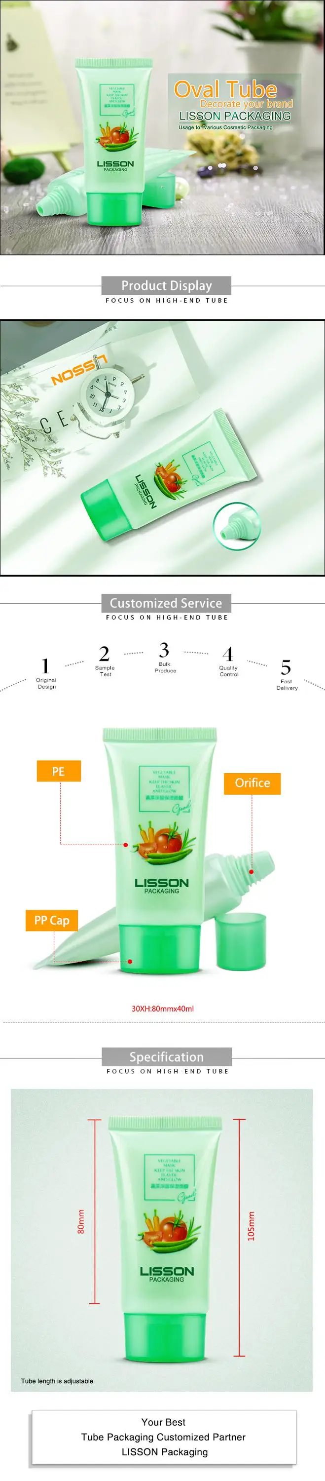 35ml Colored PE Hand Cream/Sunscreen Cream Container Soft Cosmetic Plastic Tube With Oval Screw Cap