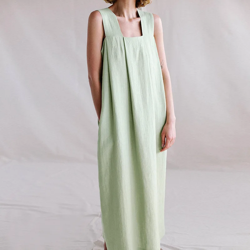 

2021 Summer New sleeveless linen maxi dress, Customizable color