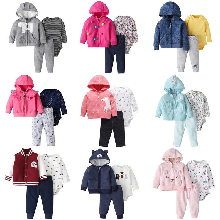 

new arrival 3 piece baby clothes set romper pants with baby jacket