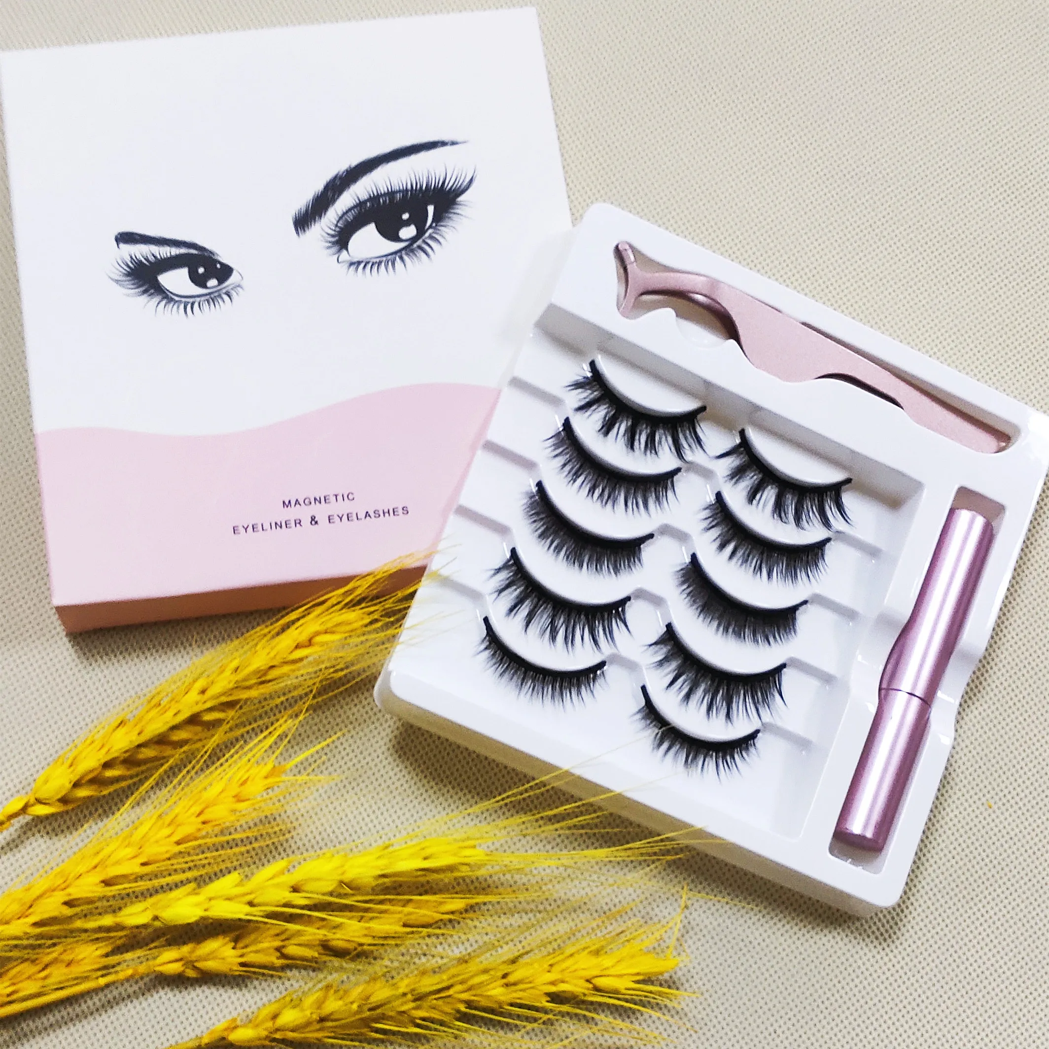 

Faux mink private label synthetic magnetic eyelashes with eyeliner custom