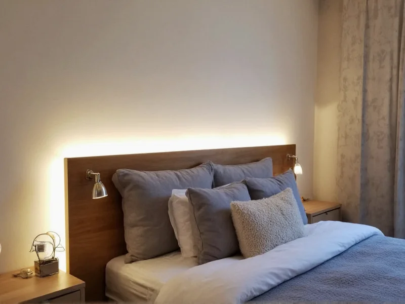 Modern DIY headboard with hidden LED lighting effect