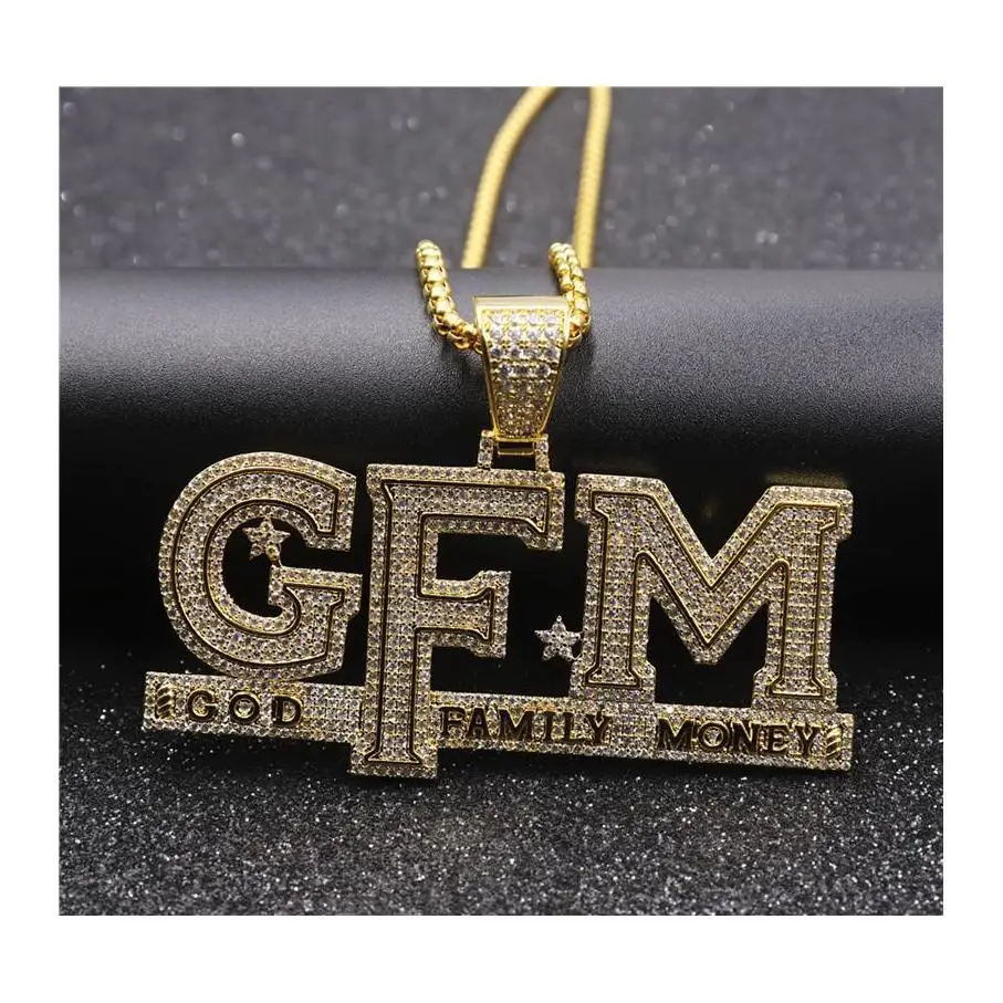 

Hip Hop Iced Out Letter God Family Money Pendant Necklace Gold Silver Plated Mens Bling Jewelry Gift