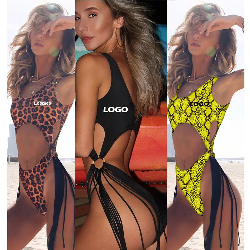 

Free Shipping Leopard Print Bathing Suit Cut Out Swimsuit OEM made high cut Backless Deep V swimsuit swimwear one piece