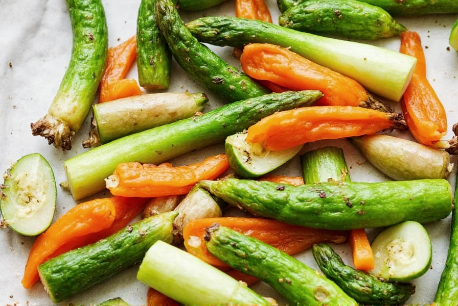 Various seasoning ingredients arranged around roasted vegetables
