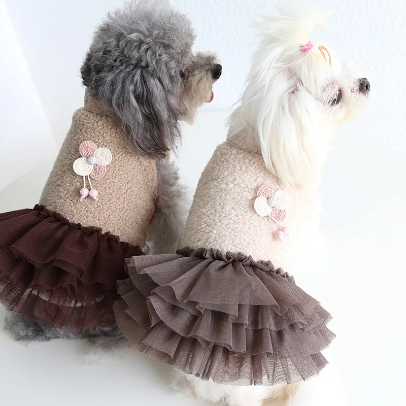 

wholesale dog coat dress puppy cats pets clothes outfits pet winter sweater warm clothes skirt pet dresses, Customized color