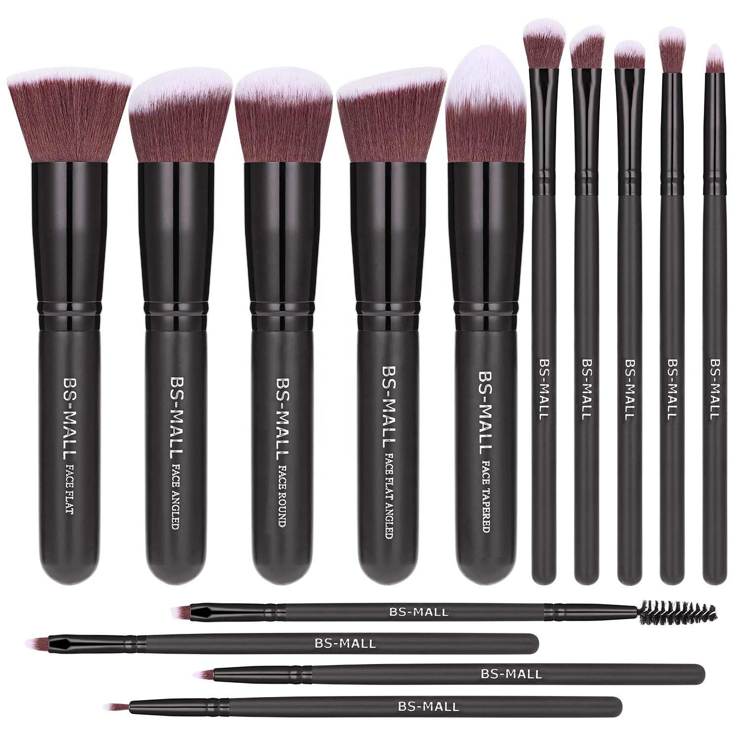 

BS-MALL Black Make Up Cosmetic Brush Set 14PCS Vegan Synthetic Private Label Girls Make Up Brushes set