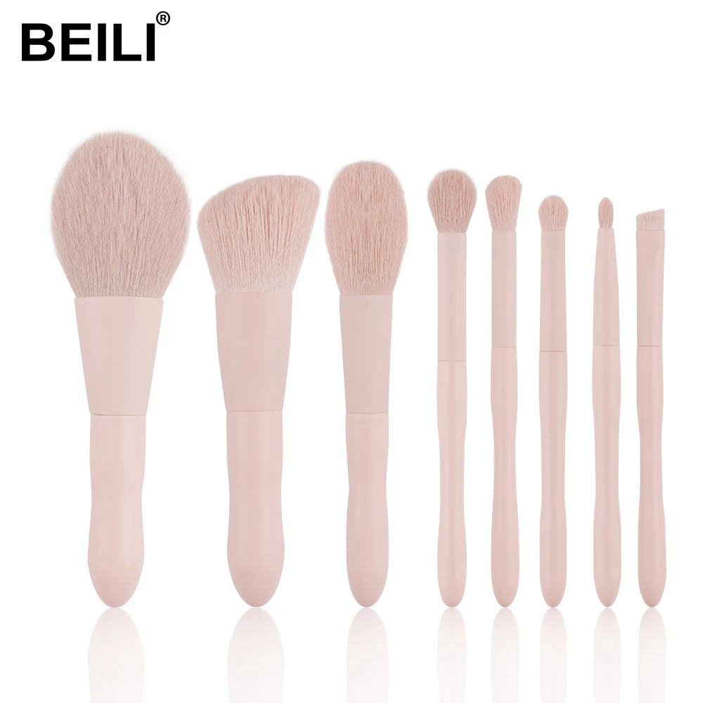 

BEILI 8pcs Synthetic Hair pink Makeup brushes wooden handle make up brush set for Eyeshadow powder foundation makeup brush set