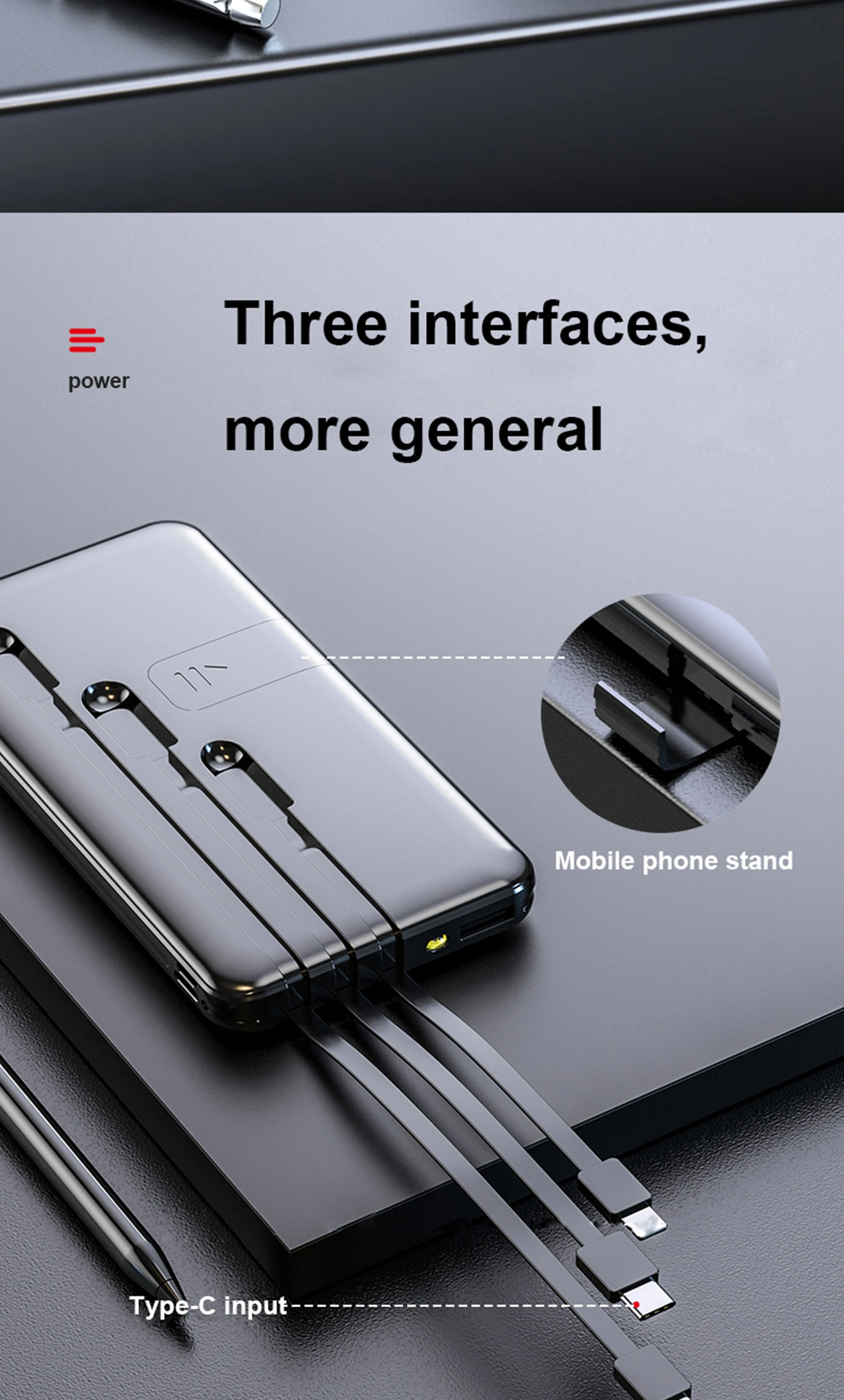 New Custom Full Mirror Screen Power Bank 10000mah LED Display, Fast Charging Power Banks, Sharing Type c powerbank with cable - ANKUX.COM