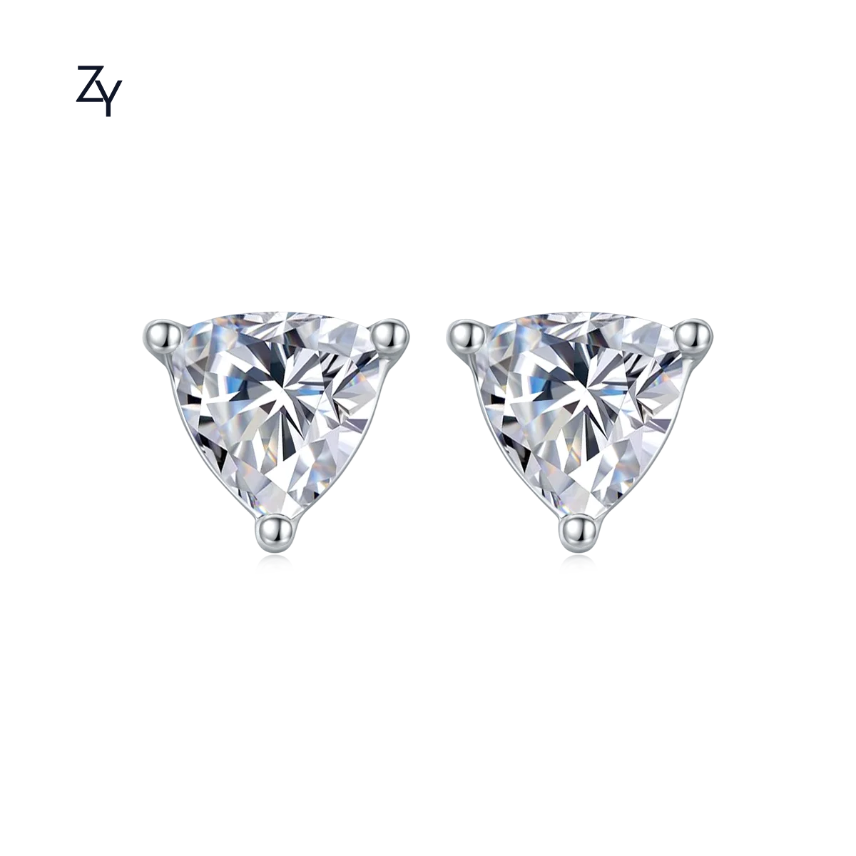 

ZHUANGYEE Luxury loose Trillion diamond Cut 0.5ct*2 moissanite 925 Sterling Silver 18k gold plated cc Earrings for women Jewelry