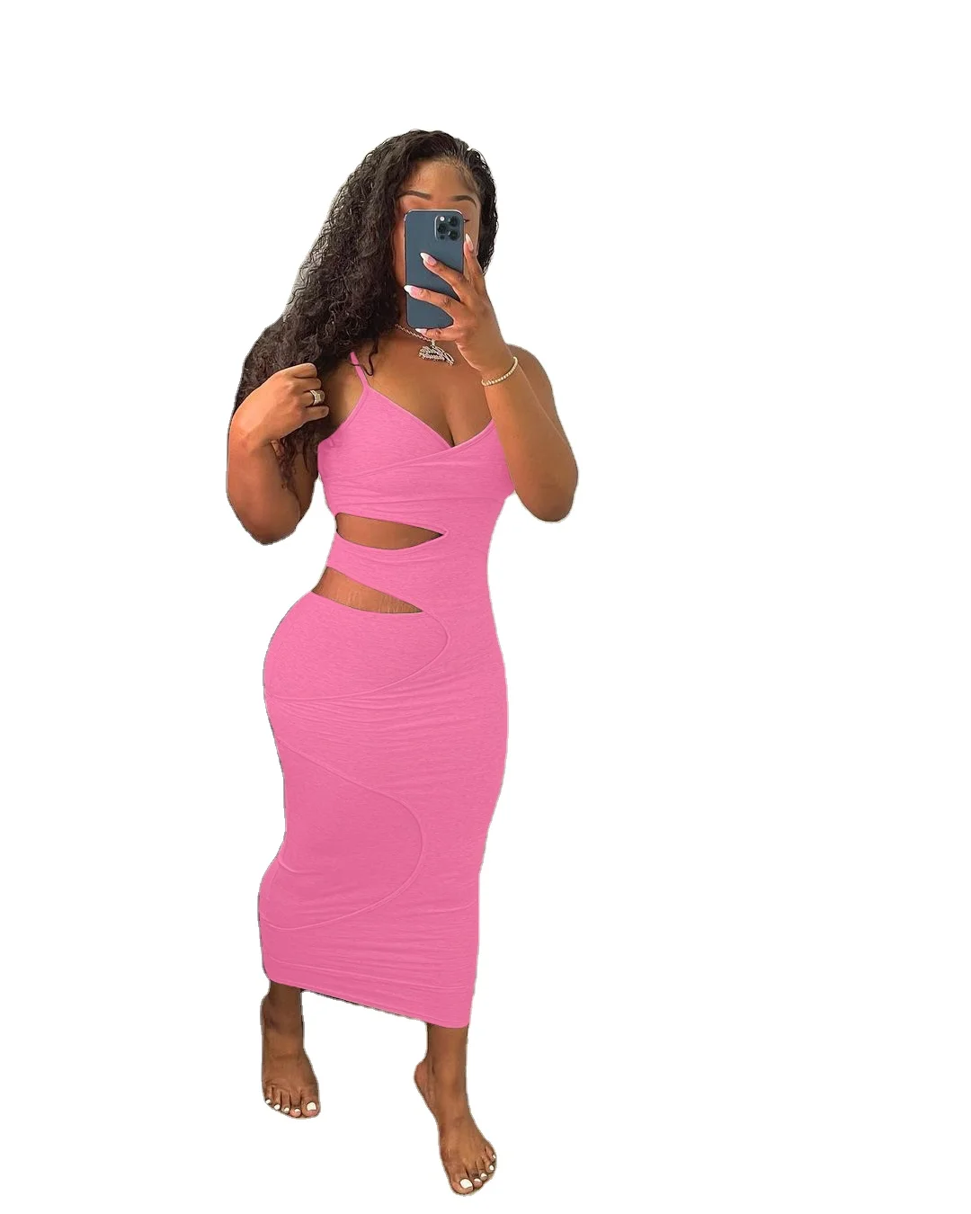 

v neck soild hollow out sleeveless plus size summer women bandage sexy bodycon club dress