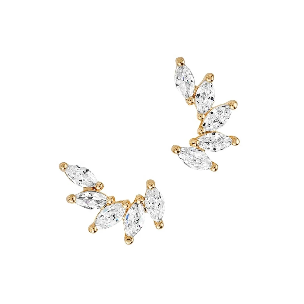 

925 Sterling Silver Luxury Gold Cluster Shinning Cubic Zirconia Stud Earring