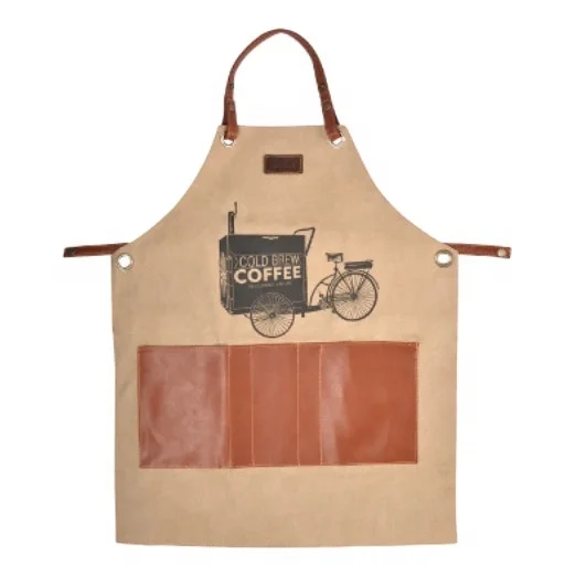 

Ecocoffee Coffee Tools New Arrival Coffee Barista apron Denim with pockets Korean fashion shop apron Kitchen Accessories sim, Brown
