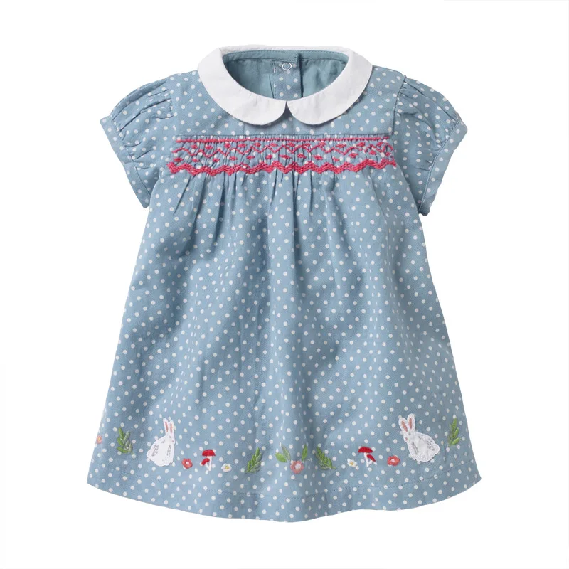 

Kids Apparel Summer Short Sleeve Dress Rabbit Printed Cartoon Cute Toddler Girl Clothes Frock Little Baby Girls Striped Dresses