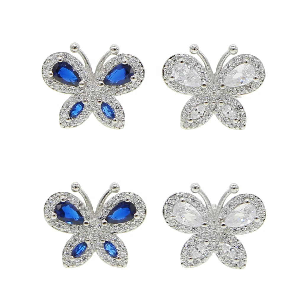 

New arrived mini animals stud earring with tea drop white blue cz paved butterfly earring for women lady wedding party jewelry