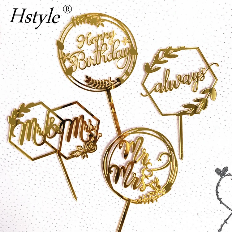 

Gold Happy Birthday Cake Topper Acrylic Mr & Mrs Cupcake Topper Wedding Cake Supplies Party Event Decorations PQ437