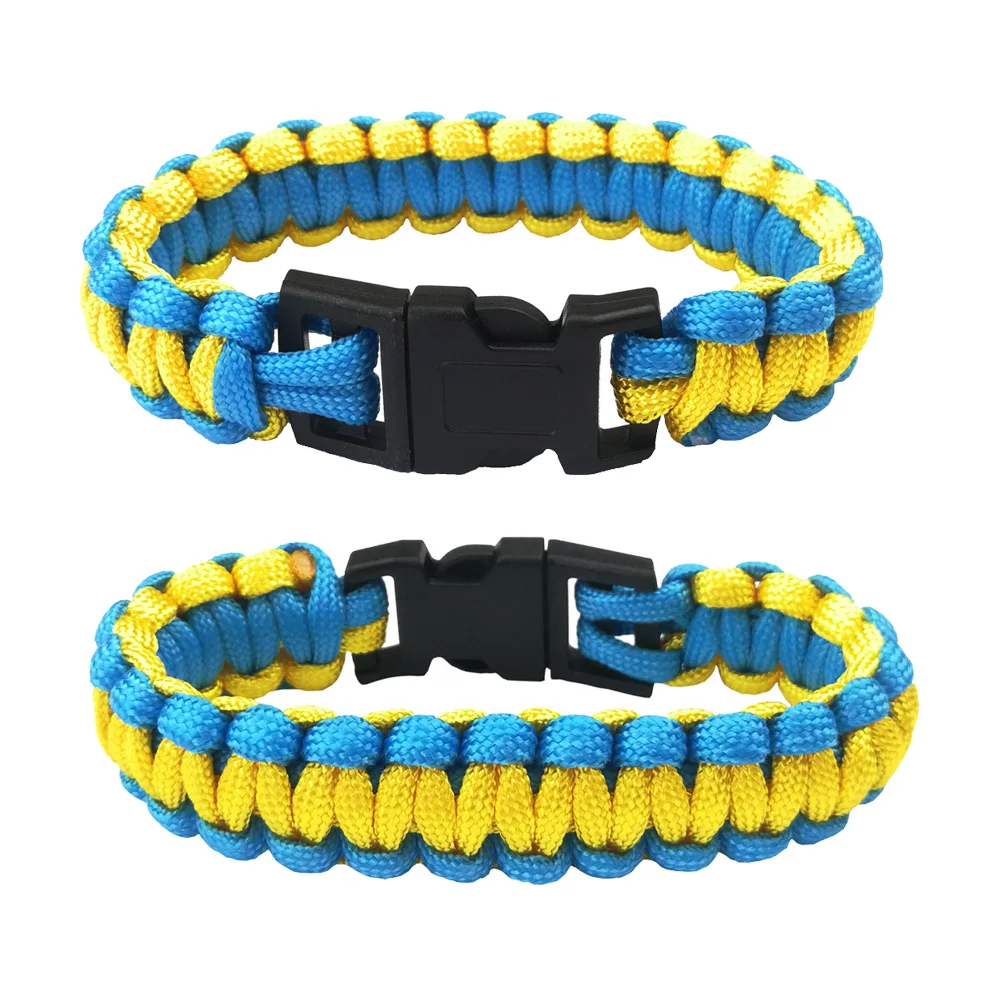 

Wholesale Blue Yellow Outdoor Emergency Paracord Bracelet Whistle Buckle Survival Bracelet for Camping Hiking Accessories, 70 colors have stock(customizable color)