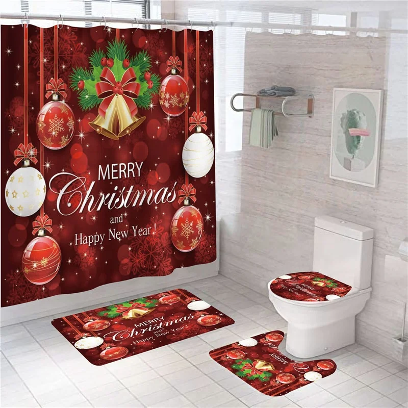 

Christmas Tree Snowman Printing Shower Curtain  Digital Printing Waterproof Polyester Bathroom Curtain, Picture