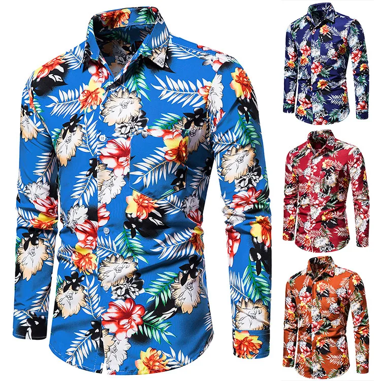 

Spring Mens Long Sleeve Shirts Casual Printed Male Hawaiin Slim Fit Shirts Casual Print Button Down Shirt For Men