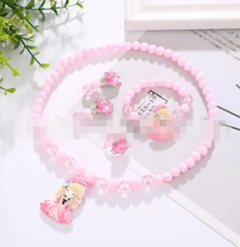 

Princess Cartoon Necklace For Kids Cute Pendant Bead Necklace Set, Multicolor