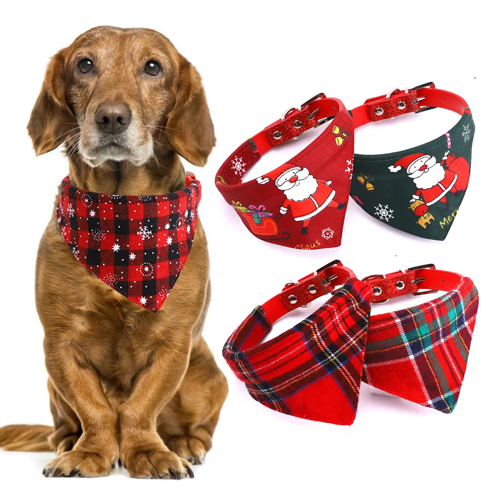 

Bibs Santa Pattern Scarf Pet Bandana Pet Saliva Towel, Custom Christmas for Dogs Pet Apparel & Accessories Indoor and Outdoor, As picture show