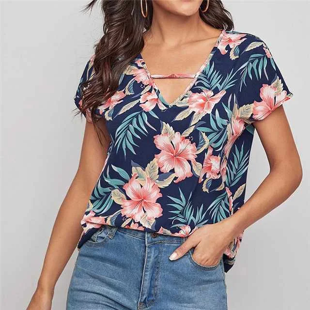 

Summer Short Sleeve Top Women Leopard Print T-shirt, Picture color