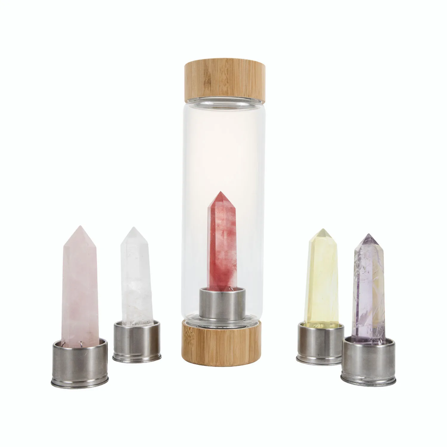 

2022 Luxury Private Label Bamboo BPA Free 550Ml vaso motivacional Gemstone Kids Custom Logo Sport Glass Crystal Water Bottle