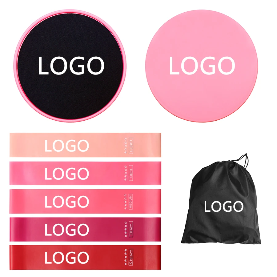

Custom Logo Mini 5 Pieces Exercise Resistance Loop Band With Durable Core Slider Set
