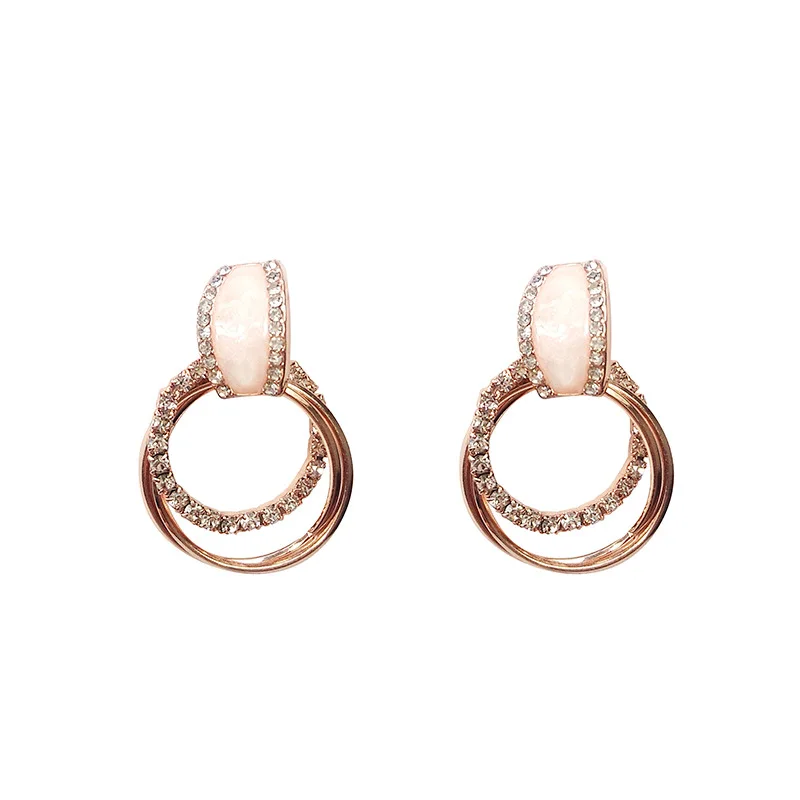 

S925 Silver Needle Set Diamond Earrings 14K Gold Geometric Circle Earrings