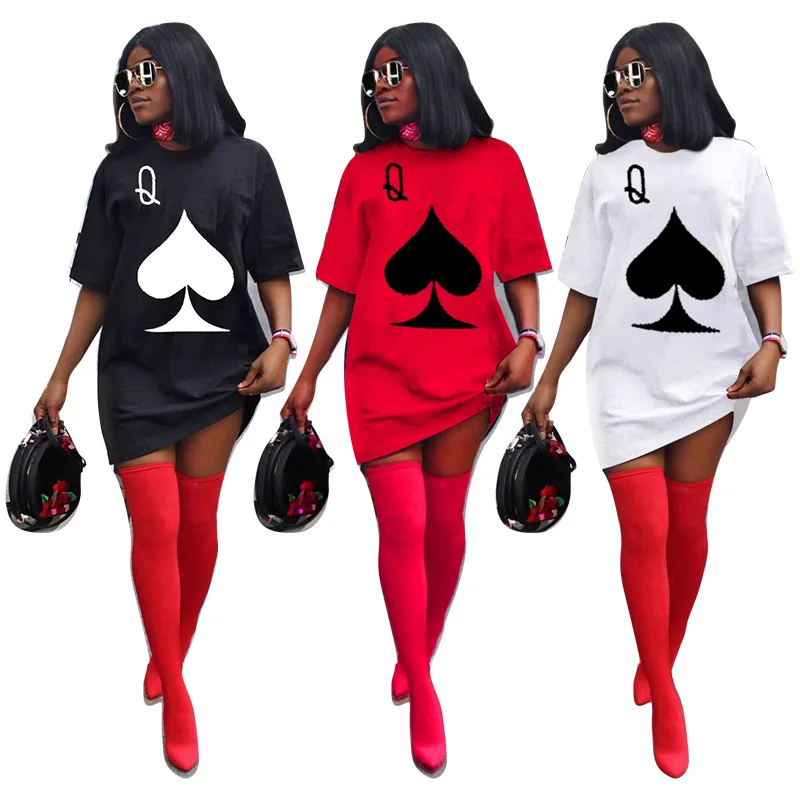 

Fashion Summer Dress Poker Pattern Graphic Short Sleeve Casual Dresses High Quality Dress Shirts Women, Picture color